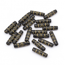 Намистини Акрилові "Париж" Колонка, з Малюнком Металік Золото, Колір: Чорний, Розмір: 25x6.5мм, Отвір 3.5мм, (13WB14394)