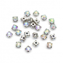 Пришивні Акрилові Стрази, ЦАПи Латунь, Круглі, 5 Отвір-тий, Колір: АВ-Колір, 6мм, Отв-тя 1 ~ 1.5мм, (13WB14442)