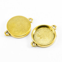 Конектор-Сеттинг Круглий під Кабошон, 2 отвори, Сплав, Колір: Античне Золото, Розмір: 25x18x3мм, Внутрішній 15мм, Отвір 2мм, (13WB14875)