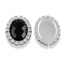 Dżety Kaboszony Akryl i Mosiądz i Szkło Klasa A Fasetowany Owalny Płaski 25x20x5mm Kolor: Czarny 2szt (13WB14774)