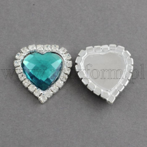 Kaboszony-Dżety Akryl i Mosiądz i Kryształ Klasa A Fasetowany Serce 24.5x22x5mm Kolor: Cyjan 2szt (13WB14947)