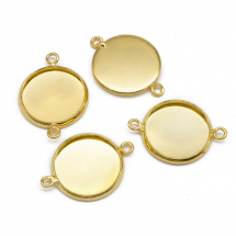 Конектор-Сеттінг Круглий під Кабошон, 2 отвори, Латунь, Колір: Золото, Розмір: 21.5x16x2.5мм, Внутрішній 14мм, Отвір 1.5мм, (13WB15100)