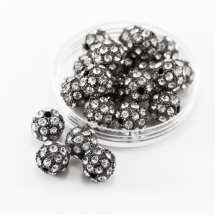 Koraliki metalowe z Kryształkami, Klasa A, Okrągłe, Kolor: stal wojskowa i bezbarwna, Średnica 12mm, Otwór 1.5mm (13WB15397)