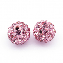 Koraliki Shambhala z Kryształkami, Klasa A, z gliny polimerowej, Okrągłe, Kolor: jasnoróżowy, Średnica 8mm, Otwór 1.5mm (13WB15431)
