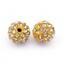 Koraliki Shambhala z Kryształkami Klasa A, z gliny polimerowej, Okrągły, Kolor: Jasny Topaz, Średnica 8mm, Otwór 1.5mm (13WB15434)
