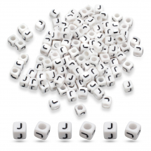 Koraliki Akrylowe Alfabet "J" Kostka 6x6x6mm Kolor: Biały 130szt/25g (13WB15504)