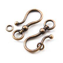 Застібка Гачок з Кільцем, Метал, Колір: Мідь, Розмір: 38x16x8мм, Кільце: 8мм, Отвір 5мм, (13WB15731)