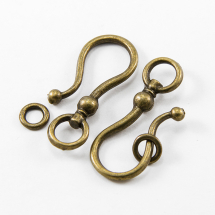 Застібка Гачок з Кільцем, Метал, Колір: Бронза, Розмір: 38x16x8мм, Кільце: 8мм, Отвір 5мм, (13WB15732)