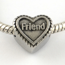 Шарми Євронамистини з Нержавіючої Сталі, Серце, Колір: Античне Срібло, Розмір: 11 ~ 12x12 ~ 13x8 ~ 9мм, Отвір 5мм, (13WB16285)