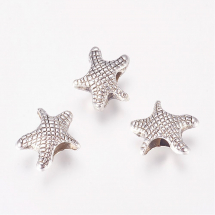Шарми Євронамистини з Металу, Зірка, Колір: Античне Срібло, Розмір: 14x12.5x7мм, Отвір 5мм, (13WB16291)