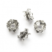 Buddyjskie Nakładki na Koraliki, Dwustronne, Lotos, Styl Tybetański, Antyczne Srebro, 9x5mm, Otwór: 2mm, 4szt (13WB16424)