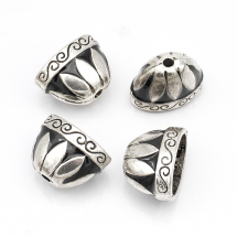 Конус Шапочки для Бусин, Сплав і Емаль, Колір: Античне Срібло + Чорний, Розмір: 14х20х12мм, Отвір 2.5мм, (13WB16427)