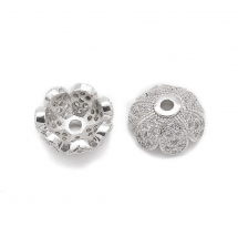 Шапочки для Бусин, Еко Латунь, з фіанітамі, Квітка, Колір: Платина, Розмір: Діаметр: 11мм, Товщина 4.8мм, Отвір 1мм, (13WB16544)