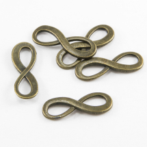 Конектор Нескінченність Біжутерний сплав, 2 отвори, Колір: Бронза, Розмір: 22.5х8х1мм, Отвір 4х7мм, (13WB10602)