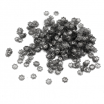 Шапочки для Бусин Залізні, Квітка, Колір: Збройна Сталь, Розмір: 6х1мм, Отвір 1мм, близько 940шт / 25г, (13WB16792)