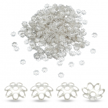 Шапочки для Бусин Залізні, Квітка, Колір: Срібло, Розмір: 6х1мм, Отвір 1мм, близько 940шт / 25г, (13WB16796)