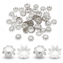 Шапочки для Бусин Залізні, Квітка, Колір: Срібло, Розмір: 14х4.5мм, Отвір 1мм, (13WB16812)