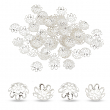 Шапочки для Бусин Залізні, Квітка, Філігранні, Колір: Срібло, Розмір: 10х3мм, Отвір 1мм, (13WB16813)