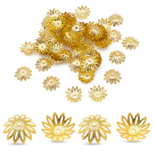 Шапочки для Бусин Залізні, Квітка, Філігранні, Колір: Золото, Розмір: 16х4.5мм, Отвір 1мм, (13WB16815)