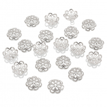 Шапочки для Бусин з Металу, Квітка, Колір: Платина, Розмір: Діаметр 14мм, Товщина 4 мм, Отвір 2мм, (13WB16835)
