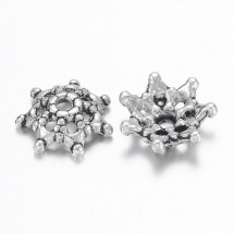 Шапочки для Бусин з Металу, Квітка, Колір: Античне Срібло, Розмір: Діаметр 9мм, Товщина 3 мм, Отвір 1.5мм, (13WB16850)