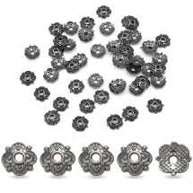 Шапочки для Бусин, Сплав, Квітка, Колір: Збройна Сталь, Розмір: 8х8х2мм, Отвір 2мм, (13WB17212)