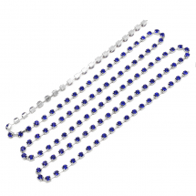 Taśma Łańcuszek Ozdobny z Cyrkoniami, Klasa A, Srebrny/Szafirowy, 2mm, około 360szt/1.1m (13WB17382)