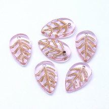 Кулон Скляний, Лист, Колір: Сливовий, Розмір: 18х11х3мм, Отвір 1.2мм, (13WB17470)