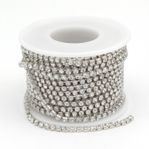 Taśma Łańcuszek Ozdobny z Cyrkoniami, Srebrny/Kryształ, 2.8mm, około 9m/szpula (13WB17526)