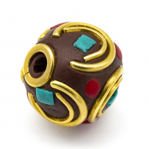 Koraliki Indonezja Mosiądz i Syntetyczny Turkus 10mm Kolor: Antyczne Złoto 1szt (13WB17531)