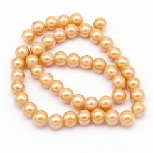 Перли Намистини Скло 8 мм, Глянцеві, Круглі, Колір: Темно-персиковий, Розмір: 8х7.5мм, Отвір 1мм, близько 48шт / 39см / нитка, (13WB17675)