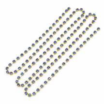 Taśma Łańcuszek Ozdobny z Cyrkoniami, Klasa A, Złoty/Jasny Szafir, 2mm, około 360szt/1.1m (13WB17854)