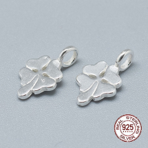 Srebro 925, Zawieszka, Charms, 4-listna Koniczyna, Elementy do Biżuterii, 12x6.5x3.3mm, Otwór: 2mm, 1szt (13WB17881)