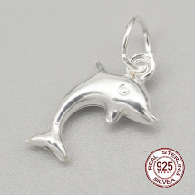 Srebro 925 Zawieszki Wisiorki, Delfin, Charms, Elementy do Biżuterii, 13x8x3mm, Otwór: 2mm, 1szt (13WB17894)