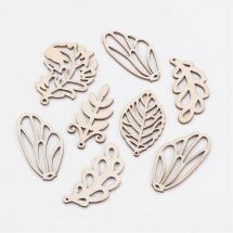 Кулон Дерев'яний, Лист, Мікс, Колір: Античний Білий, Розмір: 47-49x22-37x2мм, Отвір 1-2мм, (13WB18785)