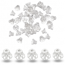 Конус Шапочки для Бусин, Залізні, Квітка, Колір: Срібло, Розмір: 9х8мм, Отвір 1.2мм, (Q5WB1776)