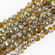 Намистини Гальваніка Скло, Грановані, Рондель, Колір: Темне Золото, Розмір: 6х4мм, Отвір: 1мм, близько 100шт / 40см / нитка, (13WB19354)