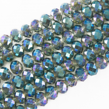 Намистини Гальваніка Скло, Грановані, Рондель, Колір: Бірюзовий, Розмір: 6х4мм, Отвір: 1мм, близько 100шт / 40см / нитка, (13WB19357)