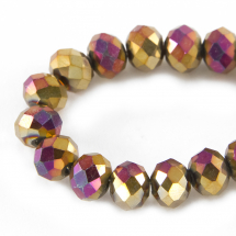 Намистини Гальваніка Скло, Грановані, Рондель, Колір: Золотисто-рожевий, Розмір: 8х6мм, Отвір: 1мм, близько 72шт / 43см / нитка, (13WB19389)