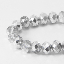 Намистини Скло з гальваніки, Грановані, Рондель, Серебристое напів, Колір: Безбарвний, 3х2мм, Отвір 1мм, близько 150шт / 30см / нитка, (13WB19396)