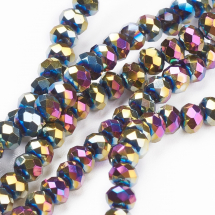Намистини Гальваніка Скло, Грановані, Рондель, Колір: Мультіцвет, Розмір: 8х6-7мм, Отв-тя: 1мм, близько 72шт / 46см / нитка, (13WB19403)