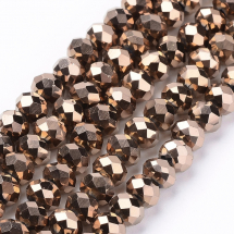 Намистини Гальваніка Скло, Грановані, Рондель, Колір: Мідь, Розмір: 8х6-7мм, Отв-тя: 1мм, близько 72шт / 46см / нитка, (13WB19410)