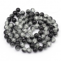 Koraliki Szklane Crackle, Okrągłe "Szkło Tłuczone", Czarne, 10mm, Otwór 1.3-1.6mm, około 75szt/76cm/nić (13WB19553)