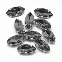Dżety do Przyszycia w Koszyczku, Szkło i Mosiądz, Końskie Oko, Szary, 12x6x4.5mm, Otwór 0.8-1mm, 10szt (13WB19702)