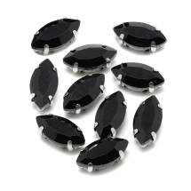 Dżety do Przyszycia w Koszyczku, Szkło i Mosiądz, Końskie Oko, Czarny, 12x6x4.5mm, Otwór 0.8-1mm, 10szt (13WB19718)