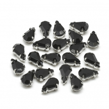 Пришивні Стрази Скло, Гірський Кришталь, Основа Латунь Кольори Платина, Крапля, Колір: Чорний, Довжина 12.5мм, Ширина 8 мм, Товщина 5мм, Отвір 0.8-1мм, (13WB19727)