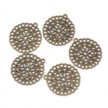 Кулон Квітка, Метал, Круглий, Плоский, Колір: Бронза, Розмір: 30x1мм, Отвір 1.5мм, (13WB20723)