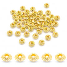 Koraliki Dystansowe Tybetański Styl, Stop, Rondel, Złoty, 6.5x3.5mm, Otwór 2mm, 50szt (13WB20795)