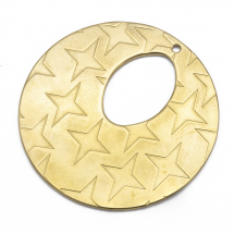 Кулон Круглий Плоский, Нержавіюча Сталь, з Текстурою Зірка, Колір: Золото, Розмір: 35.3х1мм, Отвір 1.4мм, (13WB20881)