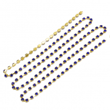 Taśma Łańcuszek Ozdobny z Cyrkoniami, Klasa A, Złoty/Szafirowy, 3.5mm, około 240szt/1.5m (13WB20895)